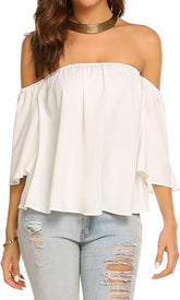 Off-the-shoulder blouse with wide sleeves