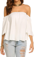 Off-the-shoulder blouse with wide sleeves