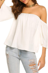 Off-the-shoulder blouse with wide sleeves