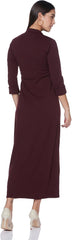 Long burgundy dress with collar and slit