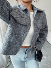 Gray textured zip-up shirt jacket