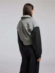 Gray and black short jacket with zipper