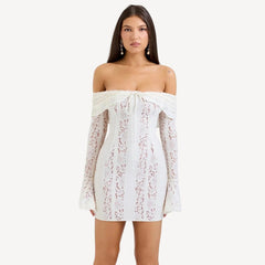 White floral lace mini dress