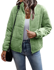 Ribbed padded jacket with stand-up collar