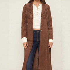 Brown long coat with fringes