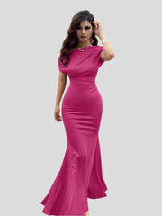 Long and elegant evening dress with draped waist