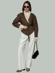 Brown wrap jacket with tie belt and soft edge