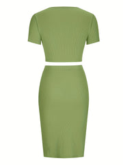 Crop top med fyrkantig halsringning och figurnära kjol