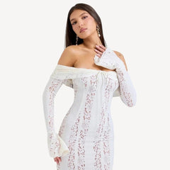 White long dress with floral lace