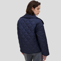 Navy quilted jacket with oversized shawl collar