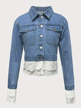 Blue denim jacket with lace trim and lace cuffs
