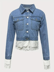 Blue denim jacket with lace trim and lace cuffs