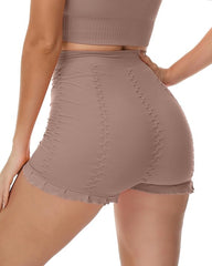 High-waisted ruched ruffle corrective shorts