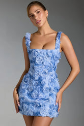 Mini dress with blue rose appliqué