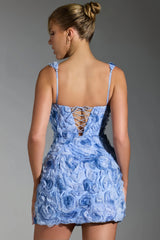 Mini dress with blue rose appliqué