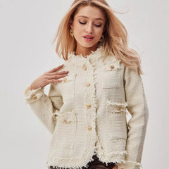 Cream textured jacket with fringed edges