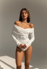 White off-the-shoulder long-sleeved bodysuit