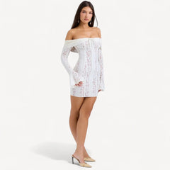 White floral lace mini dress
