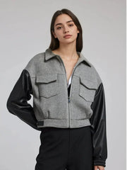 Gray and black short jacket with zipper