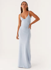 Light blue long dress with narrow straps