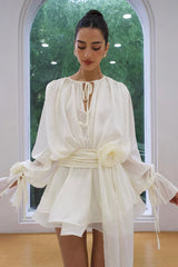 White kimono dress with bow detail