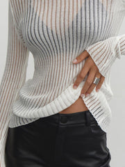 Sheer ribbed long sleeve top