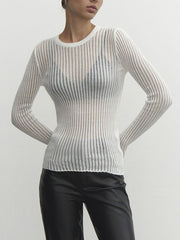 Sheer ribbed long sleeve top