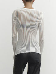 Sheer ribbed long sleeve top