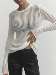 Sheer ribbed long sleeve top