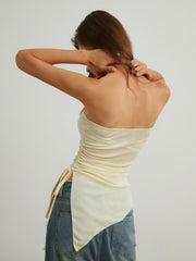 Strapless asymmetrical top with ruffle details