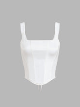 White off-the-shoulder corset with accentuated seams