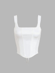 White off-the-shoulder corset with accentuated seams