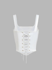 White off-the-shoulder corset with accentuated seams