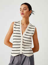White and black striped knit cardigan with buttons