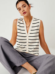 White and black striped knit cardigan with buttons