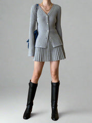 Ribbed cardigan and pleated dress set