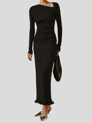 Seamless top with long sleeves and asymmetrical neckline