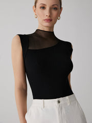 Sleeveless ribbed top with fishnet details