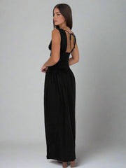 Deep V-neck top and long skirt set