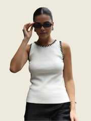 Knit top with contrasting trim
