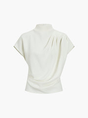 Short-sleeved asymmetric draped top