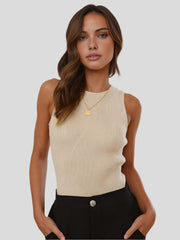 Fitted ribbed top with high neckline