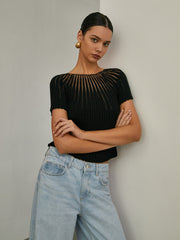 Sheer striped ribbed top