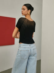 Sheer striped ribbed top