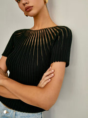 Sheer striped ribbed top