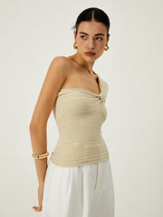 Asymmetrical ribbed top with button detail