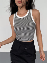 Black and white striped cropped tank top