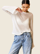 White sheer ribbed long sleeve top