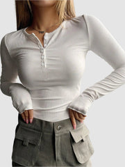 Ribbed long sleeve henley top