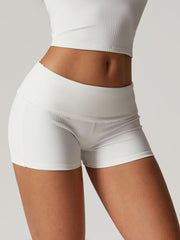 White ribbed yoga shorts
